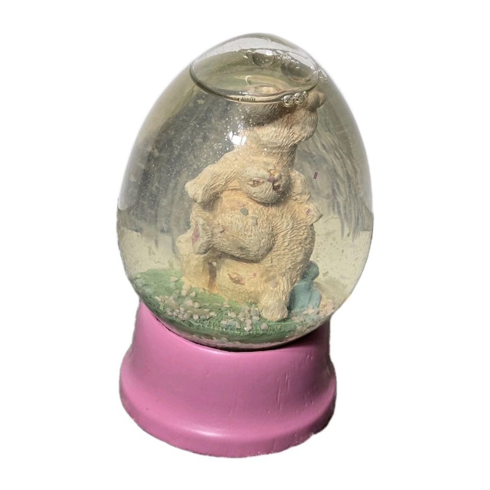 VINTAGE Snow Globe‎ Easter Egg Shape Glass Pink Base Cheryl Ann Johnson 1992